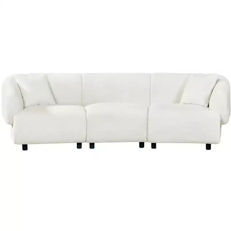 MAYEERTY Canapé incurvé contemporain 3 places beige de 250 cm, assise moelleuse, design épuré, cadre durable pour des espaces de vie élégants