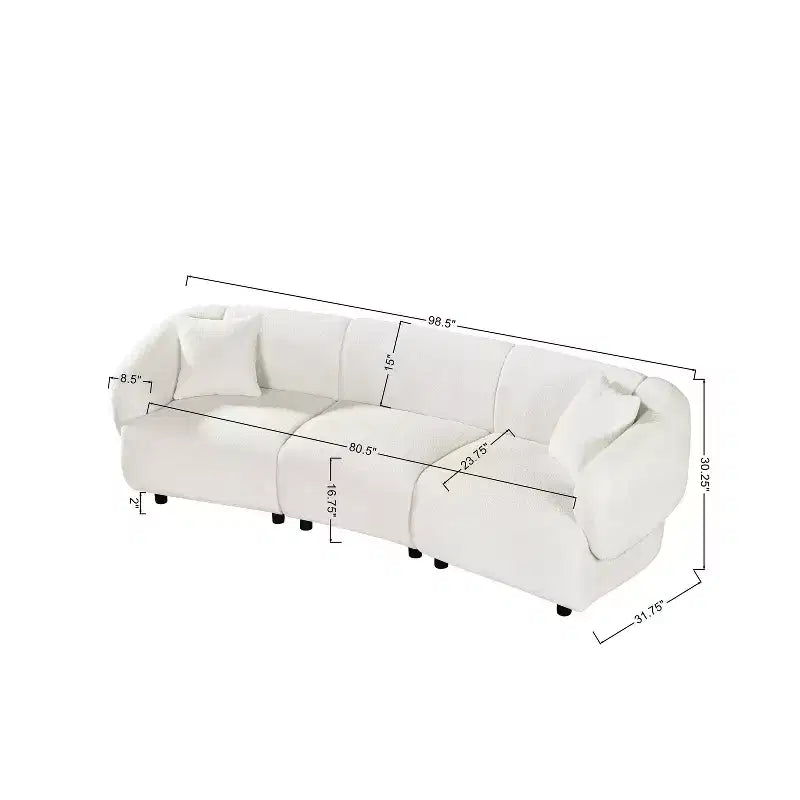 MAYEERTY Canapé incurvé contemporain 3 places beige de 250 cm, assise moelleuse, design épuré, cadre durable pour des espaces de vie élégants
