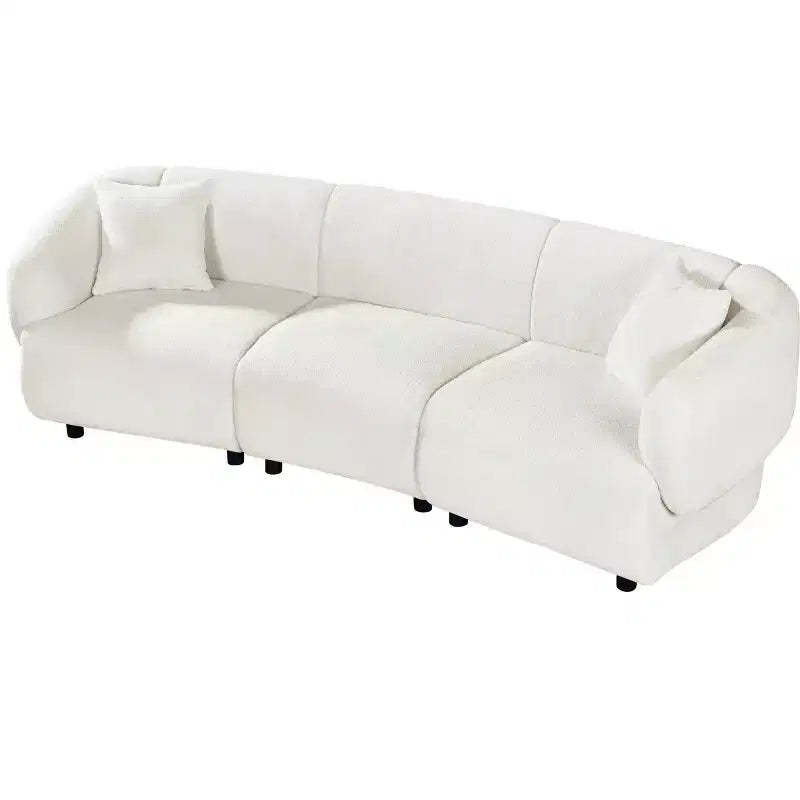 MAYEERTY Canapé incurvé contemporain 3 places beige de 250 cm, assise moelleuse, design épuré, cadre durable pour des espaces de vie élégants