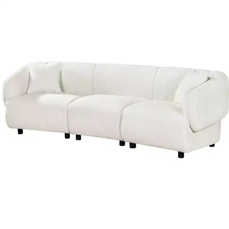 MAYEERTY Canapé incurvé contemporain 3 places beige de 250 cm, assise moelleuse, design épuré, cadre durable pour des espaces de vie élégants
