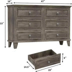 Commode à 6 tiroirs, Meuble de rangement en bois avec tiroirs, Grande commode large meuble TV, Organiseur de tiroirs moderne pour chambre à coucher, salon, couloir, entrée