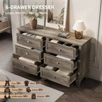 Commode à 6 tiroirs, Meuble de rangement en bois avec tiroirs, Grande commode large meuble TV, Organiseur de tiroirs moderne pour chambre à coucher, salon, couloir, entrée