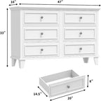 Commode à 6 tiroirs, Meuble de rangement en bois avec tiroirs, Grande commode large meuble TV, Organiseur de tiroirs moderne pour chambre à coucher, salon, couloir, entrée