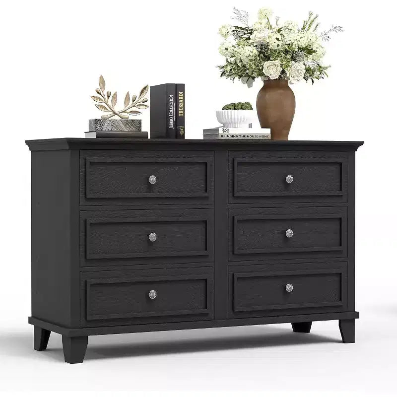 Commode à 6 tiroirs, Meuble de rangement en bois avec tiroirs, Grande commode large meuble TV, Organiseur de tiroirs moderne pour chambre à coucher, salon, couloir, entrée