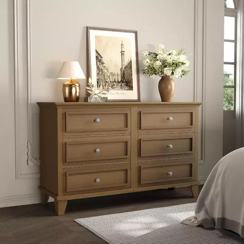 Commode à 6 tiroirs, Meuble de rangement en bois avec tiroirs, Grande commode large meuble TV, Organiseur de tiroirs moderne pour chambre à coucher, salon, couloir, entrée