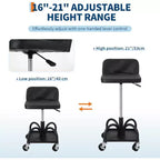 Tabouret de garage roulant avec siège rembourré, hauteur réglable 40-52 cm, capacité de 136 kg, plateau de rangement, roulettes pivotantes à 360° verrouillables, noir