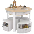 Toddler Table and Chair Set, Round Kids Activity Table With 4 Storage Stools, Space-Saving Nesting Desk for Crafts, Draw, Read, Boys Girls Aged 3+