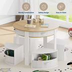 Ensemble Table et Chaises pour Tout-Petits, Table d'Activités Ronde pour Enfants avec 4 Tabourets de Rangement, Bureau Gigogne peu Encombrant pour les Activités Manuelles, le Dessin, la Lecture, Garçons et Filles de 3 ans et plus