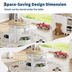 Ensemble Table et Chaises pour Tout-Petits, Table d'Activités Ronde pour Enfants avec 4 Tabourets de Rangement, Bureau Gigogne peu Encombrant pour les Activités Manuelles, le Dessin, la Lecture, Garçons et Filles de 3 ans et plus