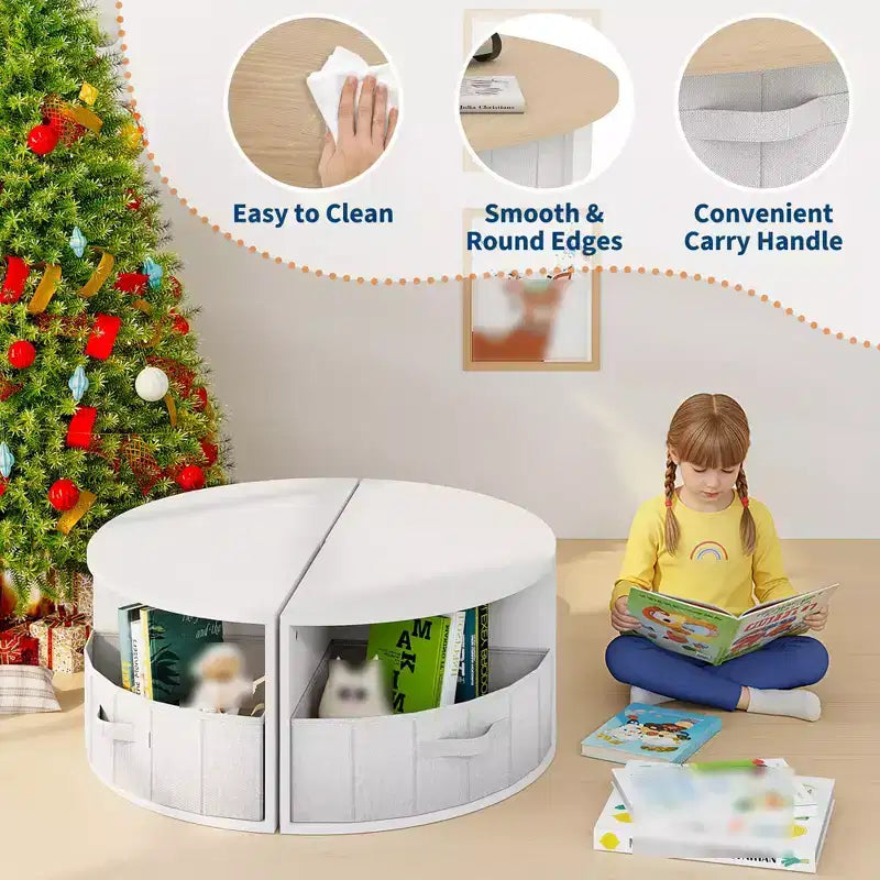 Ensemble Table et Chaises pour Tout-Petits, Table d'Activités Ronde pour Enfants avec 4 Tabourets de Rangement, Bureau Gigogne peu Encombrant pour les Activités Manuelles, le Dessin, la Lecture, Garçons et Filles de 3 ans et plus