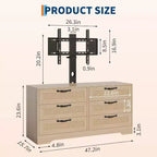Meuble TV Naturel 6 Tiroirs de 120 cm, Meuble TV en Rotin pour Téléviseurs de 32 à 85 Pouces, pour Salon, Montage Facile