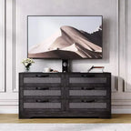 Meuble TV Naturel 6 Tiroirs de 120 cm, Meuble TV en Rotin pour Téléviseurs de 32 à 85 Pouces, pour Salon, Montage Facile