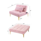 MAYEERTY Fauteuil une place futon en tissu Teddy confortable avec pieds en métal doré, mousse et ressorts pour salon, rose