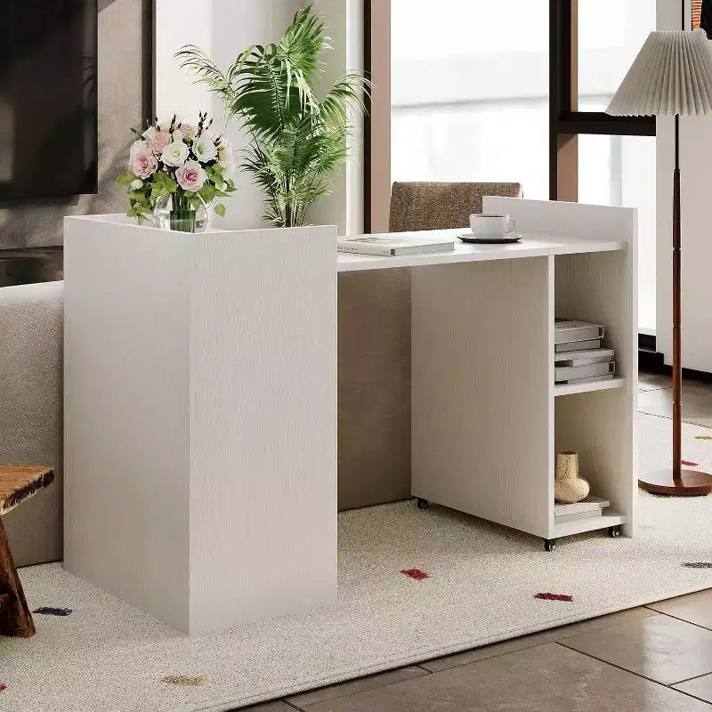 Table pliante de 50 po avec armoire de rangement et roulettes, bureau à abattants extensible pour cuisine, bureau à domicile et chambre à coucher