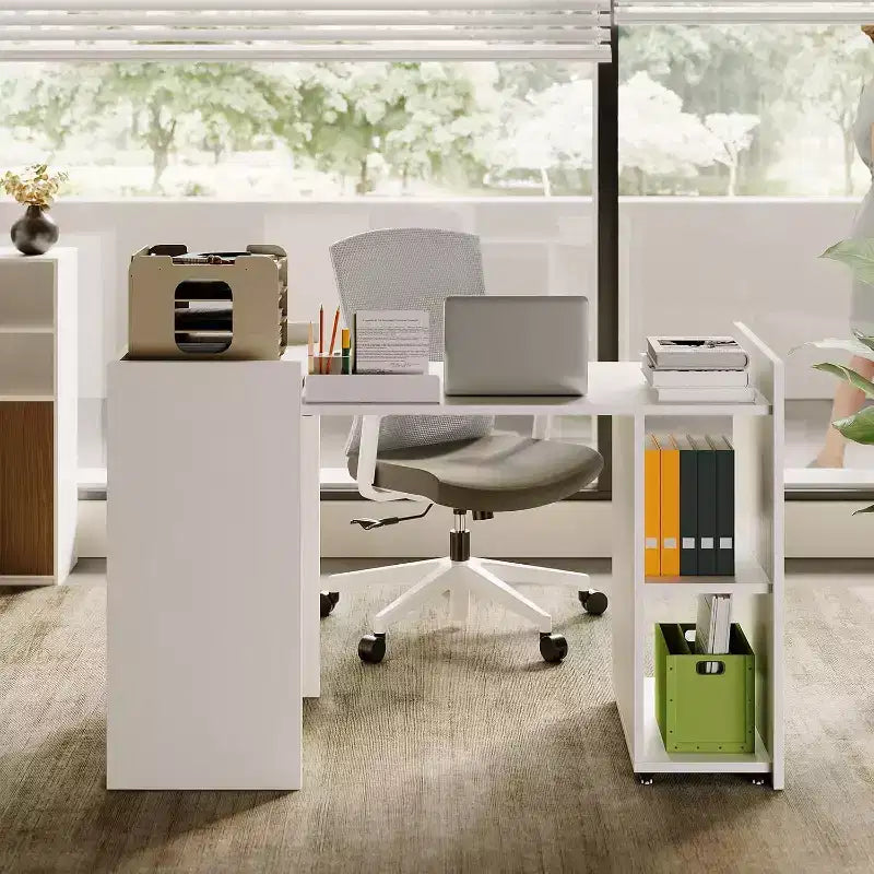 Table pliante de 50 po avec armoire de rangement et roulettes, bureau à abattants extensible pour cuisine, bureau à domicile et chambre à coucher