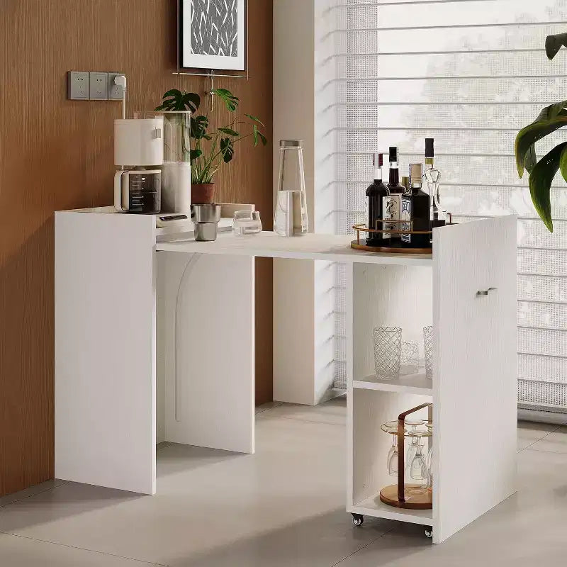 Table pliante de 50 po avec armoire de rangement et roulettes, bureau à abattants extensible pour cuisine, bureau à domicile et chambre à coucher