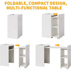 Table pliante de 50 po avec armoire de rangement et roulettes, bureau à abattants extensible pour cuisine, bureau à domicile et chambre à coucher