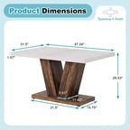 Table de salle à manger de ferme TUYOHW pour 4-6 personnes, table de cuisine rectangulaire avec plateau épais de 4 cm et support triangulaire, 120 cm de long, blanc+marron