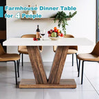 Table de salle à manger de ferme TUYOHW pour 4-6 personnes, table de cuisine rectangulaire avec plateau épais de 4 cm et support triangulaire, 120 cm de long, blanc+marron