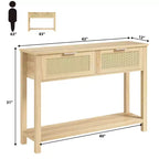 Console en rotin avec 2 tiroirs et 2 niveaux - Table d'entrée en chêne caramel recyclé, pour canapé, rangement de couloir ou hall d'entrée