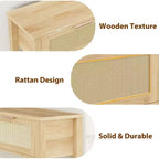 Console en rotin avec 2 tiroirs et 2 niveaux - Table d'entrée en chêne caramel recyclé, pour canapé, rangement de couloir ou hall d'entrée