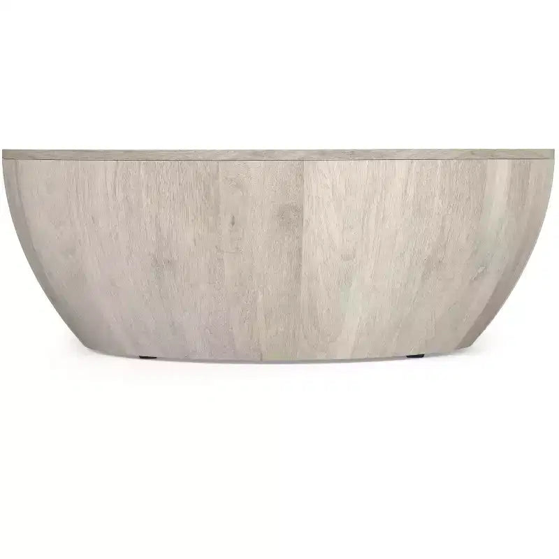 Table basse industrielle moderne Keystone 34 pouces, en manguier massif, en forme de tambour, assemblée