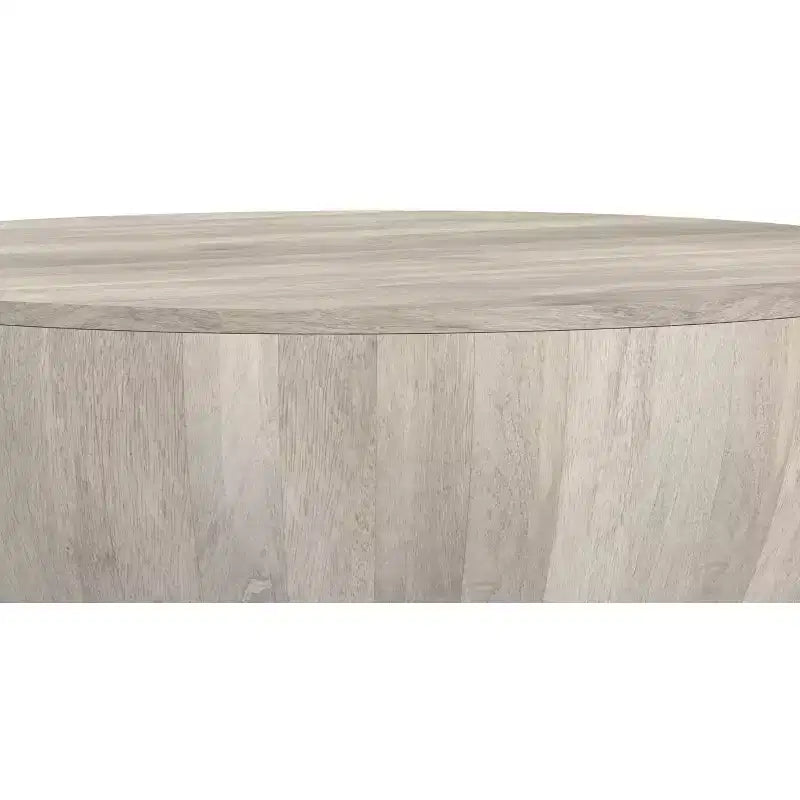 Table basse industrielle moderne Keystone 34 pouces, en manguier massif, en forme de tambour, assemblée