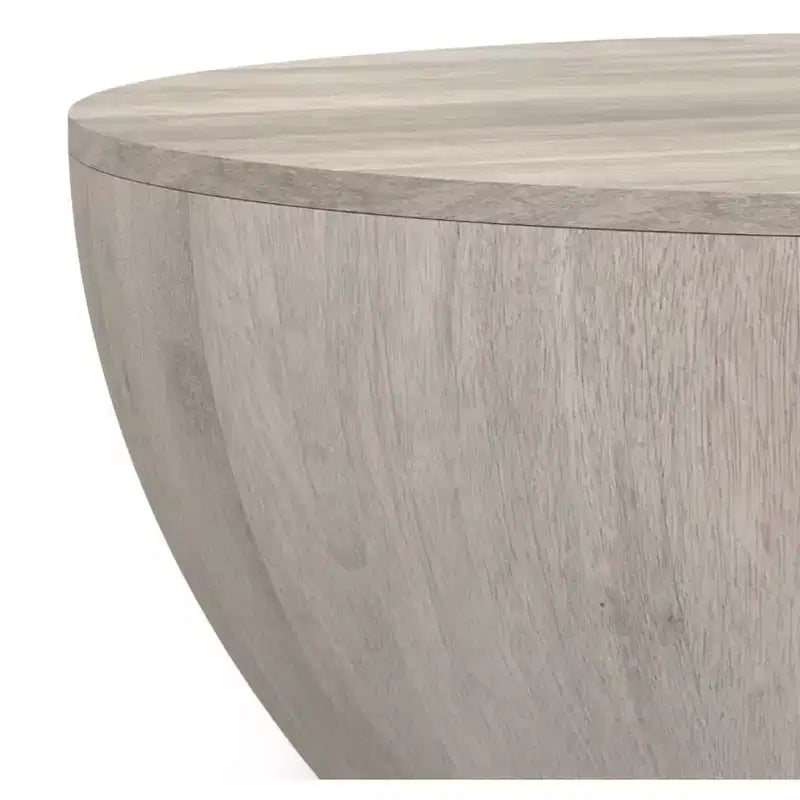 Table basse industrielle moderne Keystone 34 pouces, en manguier massif, en forme de tambour, assemblée