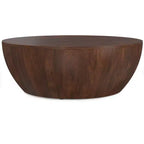 Table basse industrielle moderne Keystone 34 pouces, en manguier massif, en forme de tambour, assemblée