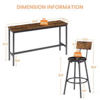 JVNOXK Ensemble table de bar et chaises de 160 cm, comprend 3 tabourets de bar rembourrés en PU, style industriel, convient aux salons, marron foncé