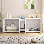 Meuble de litière double pour 2 chats, meuble TV, surface étanche facile à nettoyer, loquets d'armoire et rainures de rangement, mobilier pour animaux de compagnie pour le salon