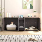Meuble de litière double pour 2 chats, meuble TV, surface étanche facile à nettoyer, loquets d'armoire et rainures de rangement, mobilier pour animaux de compagnie pour le salon