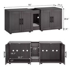 Meuble de litière double pour 2 chats, meuble TV, surface étanche facile à nettoyer, loquets d'armoire et rainures de rangement, mobilier pour animaux de compagnie pour le salon