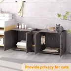 Meuble de litière double pour 2 chats, meuble TV, surface étanche facile à nettoyer, loquets d'armoire et rainures de rangement, mobilier pour animaux de compagnie pour le salon