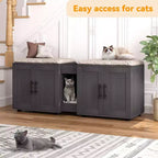 Meuble de litière double pour 2 chats, meuble TV, surface étanche facile à nettoyer, loquets d'armoire et rainures de rangement, mobilier pour animaux de compagnie pour le salon