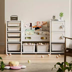 Toy Storage Organizer for Kids, 8 Removable Bins, 4-Tier Bookshelf, 2 Cabinets, Multi-Purpose Children's Shelf for Playroom
