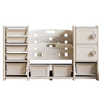 Meuble de rangement pour jouets pour enfants, 8 bacs amovibles, étagère à livres à 4 niveaux, 2 armoires, étagère multifonctionnelle pour salle de jeux