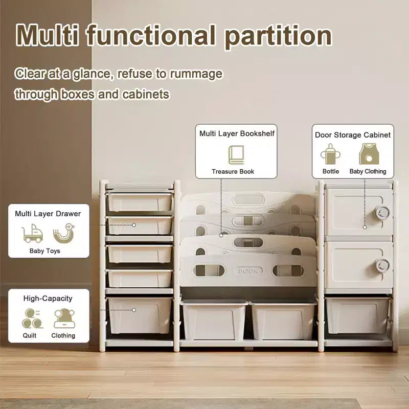 Meuble de rangement pour jouets pour enfants, 8 bacs amovibles, étagère à livres à 4 niveaux, 2 armoires, étagère multifonctionnelle pour salle de jeux