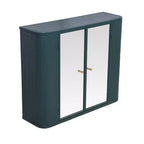 Meuble-lavabo de salle de bain mural avec miroir, deux portes miroir et étagères ouvertes ; Armoire de rangement de style à cadre métallique avec compartiments ouverts
