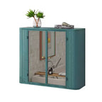 Meuble-lavabo de salle de bain mural avec miroir, deux portes miroir et étagères ouvertes ; Armoire de rangement de style à cadre métallique avec compartiments ouverts