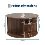 Table basse ronde de 28 pouces avec rangement, table d'appoint cannelée moderne du milieu du siècle avec porte à tambour coulissante pour le salon