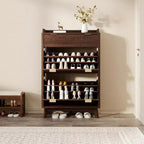 Meuble de Rangement à Chaussures Cannnelé avec 2 Tiroirs Basculants, Meuble à Chaussures Discret Autoportant de 122 cm de Haut, Meuble à Chaussures Étroit pour Couloir et Salon