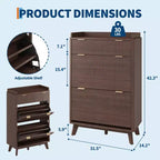 Meuble de Rangement à Chaussures Cannnelé avec 2 Tiroirs Basculants, Meuble à Chaussures Discret Autoportant de 122 cm de Haut, Meuble à Chaussures Étroit pour Couloir et Salon
