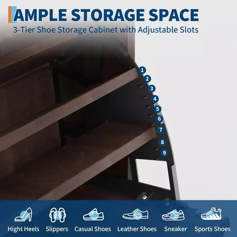 Meuble de Rangement à Chaussures Cannnelé avec 2 Tiroirs Basculants, Meuble à Chaussures Discret Autoportant de 122 cm de Haut, Meuble à Chaussures Étroit pour Couloir et Salon