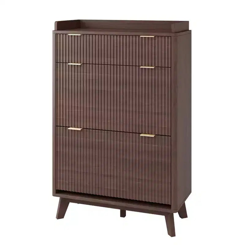 Meuble de Rangement à Chaussures Cannnelé avec 2 Tiroirs Basculants, Meuble à Chaussures Discret Autoportant de 122 cm de Haut, Meuble à Chaussures Étroit pour Couloir et Salon