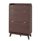 Meuble de Rangement à Chaussures Cannnelé avec 2 Tiroirs Basculants, Meuble à Chaussures Discret Autoportant de 122 cm de Haut, Meuble à Chaussures Étroit pour Couloir et Salon