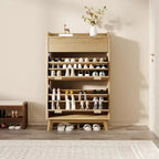 Meuble de Rangement à Chaussures Cannnelé avec 2 Tiroirs Basculants, Meuble à Chaussures Discret Autoportant de 122 cm de Haut, Meuble à Chaussures Étroit pour Couloir et Salon