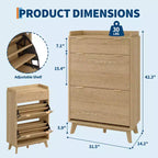 Meuble de Rangement à Chaussures Cannnelé avec 2 Tiroirs Basculants, Meuble à Chaussures Discret Autoportant de 122 cm de Haut, Meuble à Chaussures Étroit pour Couloir et Salon