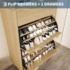 Meuble de Rangement à Chaussures Cannnelé avec 2 Tiroirs Basculants, Meuble à Chaussures Discret Autoportant de 122 cm de Haut, Meuble à Chaussures Étroit pour Couloir et Salon