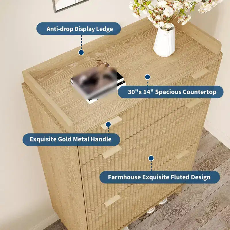 Meuble de Rangement à Chaussures Cannnelé avec 2 Tiroirs Basculants, Meuble à Chaussures Discret Autoportant de 122 cm de Haut, Meuble à Chaussures Étroit pour Couloir et Salon